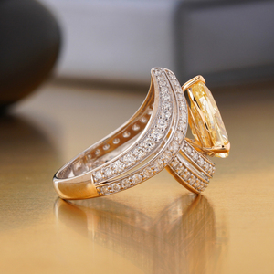Bague fantaisie en diamant de laboratoire taille poire jaune, or 14 carats et platine, bijou de couleur spectaculaire, clarté VS1 VVS2 - Product Image 3