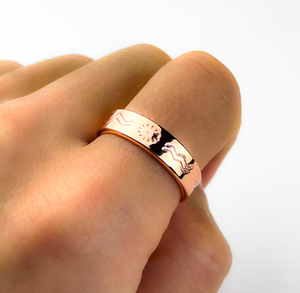 Bague de thérapie magnétique en cuivre pur, ajustable, ouverte, gravée motif soleil, pour la santé et l'énergie, anneaux bio-magnétiques - Product Image 6