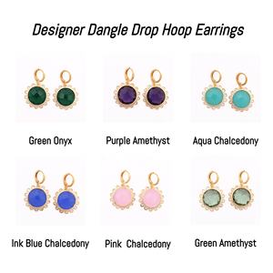 Exclusive Pink Chalcedony Gemstone Dangle Drop Earrings Gold Plated <b>Clip</b> Style Stylish Fashion Jewelry - Product Image 2