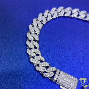 Premium Fully Iced Out Cuban Link Bracelet Chapado en oro Tono plateado Brillante Moissanite Diamantes Hip Hop Bling Declaración Joyería - Product Image 2