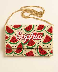 Bolso de Mano Rectangular de Lona con Bordado Floral Personalizado y Correa de Cadena - Product Image 3