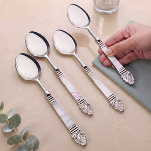 <b>Vintage</b> Silver Brass <b>Cutlery</b> 2 Piece Spoon Set MOP Handle Mirror Polish Serving Spoon Fork Knife for Party Dining - Product Image 4