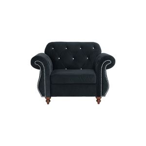 Elegante Poltrona in Velluto Nero per Soggiorno, Sedia Formale con Schienale Trapuntato, Arredamento di Lusso - Product Image 2