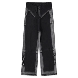 2026 Custom <b>Men</b> Light Blue 100%Cotton Baggy Denim <b>Jeans</b> Vintage Distressed Straight Style Streetwear Loose Fit Light Wash <b>Jeans</b> - Product Image 2