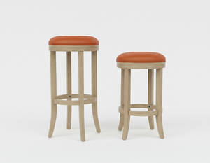 Ensemble de 2 tabourets de bar ronds modernes en bois massif avec 2 pieds courbés - Durables et légers - Product Image 1