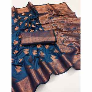 DESIGNER SOIE DOUCE CUIVRE JARI TISSAGE TRAVAIL SAREE AVEC CHEMISIER INCOSÉ MORPEACH - Product Image 1