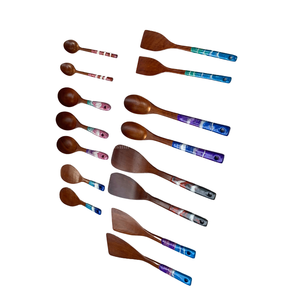 Handmade Wooden Spoons And Spatulas With Colorful Handles For Kitchen Use - Product Image 5