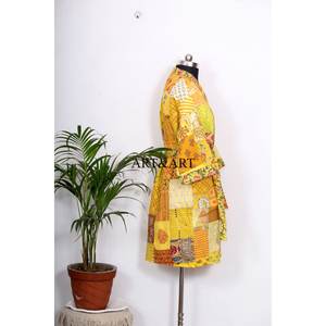 Robe longue kimono en soie Kantha, style bohème, faite à la main, imprimé multicolore, style jardin botanique, paradis d'été, robe unisexe, peignoir, tenue - Product Image 4
