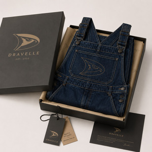 Salopette cargo en jean indigo délavé, coupe ample, style hip-hop urbain, avec broderie de marque - Product Image 5