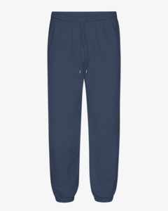 Pantalon de survêtement en coton bleu marine pour homme, taille élastique avec cordon de serrage, décontracté, mi-lourd, tricoté, pour l'automne - Product Image 1
