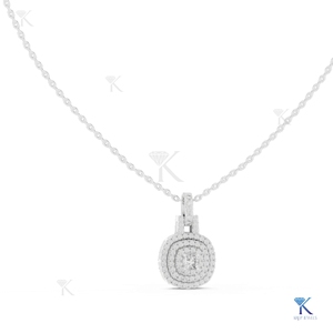 จี้เพชรทรงคุชชั่นแบบฝังสองวงกลม สร้อยคอทองคำแท้ 14K 18K สำหรับผู้หญิง ประดับเพชรแบบพาเว่ หรูหรา - Product Image 5