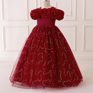 Nuevo Vestido Formal para Niña, Diseño Sólido, Estilo Princesa, con Cuentas y Flores de Malla, Traje para Espectáculos Infantiles, Cumpleaños, Bodas y Fiestas - Product Image 5