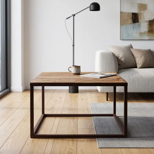 Table basse Zine Square en bois recyclé et métal, éco-responsable, durable, style industriel rustique pour salon et projets hôteliers - Product Image 3