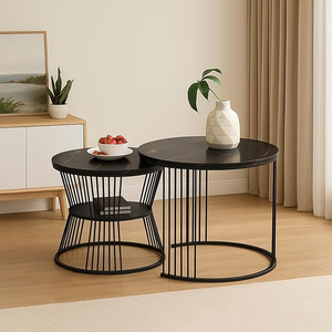 Modern Black Round <b>Nesting</b> <b>Coffee</b> <b>Table</b> <b>Set</b> Metal Accent <b>Tables</b> for Living Room and Bedroom Furniture - Product Image 2