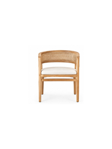 Fauteuil en bois moderne avec assise rembourrée et dossier en rotin, design scandinave pour salle à manger, hôtel et café - Product Image 1
