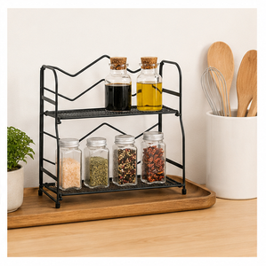 Étagère à épices moderne noire à 2 niveaux en métal pour comptoir de cuisine et support polyvalent sur pied en promotion - Product Image 2