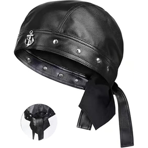 Gorra de Cuero con Diseño de Calavera - Gorra de Motociclista Negra con Tiras, Gorra de Cuero para Motocicleta, Apta para Uso Diario y Estilo Urbano - Product Image 1