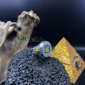 Bague signet pour homme en argent 925 et or massif 18 carats avec diamant de laboratoire intégré, motif Œil de la Prophétie, pour un usage quotidien - Product Image 6