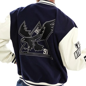 Veste universitaire en laine, nouvelle arrivée 2024, col montant, capuche, décontractée, baseball, patchwork, hiver, manches en cuir, veste tissée - Product Image 3
