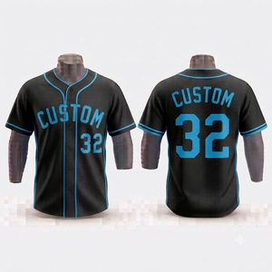 Camiseta de Béisbol Negra Personalizada de Manga Corta con Botones al Frente para Hombre, Transpirable, de Poliéster, con Nombre del Equipo y 32 Diseños Sublimados - Product Image 1