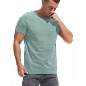 T-shirts pour hommes 100% coton, personnalisables avec logo, t-shirts épais, coupe classique, haute qualité, col rond, t-shirts pour garçons, poche avant - Product Image 3