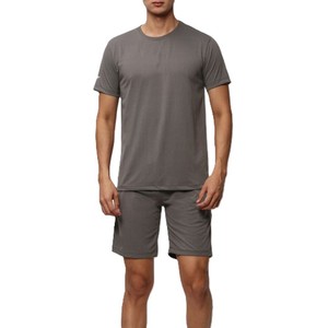 Low MOQ Men's Solid Plus Size Summer Shirt Short <b>Set</b> Customized Breathable Cotton 2-Piece Joggers Tracksuit Twin Matching <b>Set</b> - Product Image 1