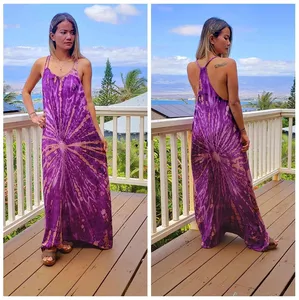 Stylish <b>Purple</b> Ombre <b>Tie</b> Dye Rayon Maxi Dress Women’s Sleeveless Spaghetti Strap Neck Flowy Bohemian Long Dress - Product Image 2