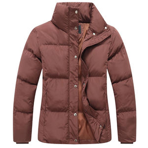 Women <b>Burgundy</b> Stand Collar <b>Puffer</b> <b>Jacket</b> Casual Solid Color Polyester Shell Windproof Zipper Closure Thin Fit Autumn Wear Brown - Product Image 1