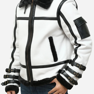 แจ็คเก็ตนักบินหนังแกะแท้สีขาวสำหรับผู้ชายขายส่ง รุ่น B3 Bomber Jacket - Product Image 1