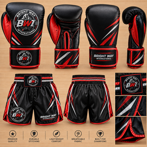 Guantes de Boxeo Bright Way International, Material PU, Negro y Rojo, Cierre de Velcro, Transpirables, Equipo de Artes Marciales, Unisex - Product Image 1