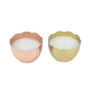 Pequeño portavelas con forma de flor, frasco metálico para velas, acabado en oro rosa y dorado, contenedor para velas para regalo, juego de 2. - Product Image 4