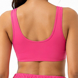 Women's Pink Racerback Sports Bra Scoop Neck Medium Support Breathable Seamless Fitness Top Solid Color Front Logo - Product Image 3
