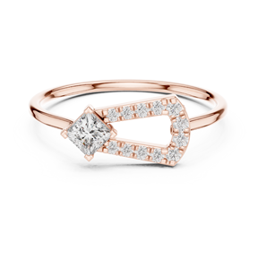 Bague ouverte géométrique en or rose avec diamant Moissanite taille princesse pour femme, bijou fin minimaliste, cadeau - Product Image 3