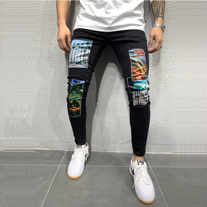 Pantalon en jean imprimé coupe slim style européen pour homme, déchiré, skinny, grandes poches – Vente en gros personnalisée à prix usine de Chine - Product Image 2