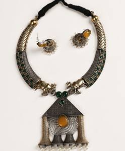 Parure de bijoux de mariée style temple bicolore bohème plaqué or antique avec pendentifs en jade et perles pour cadeau de mariage - Product Image 5