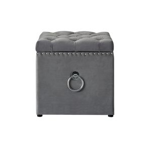Square Ottoman with Knob Handle Velvet Fabric Seating Stool Foot Rest Upholstered Makeup Dressing Stool Padded Seat Shoe <b>Bench</b> - Product Image 2