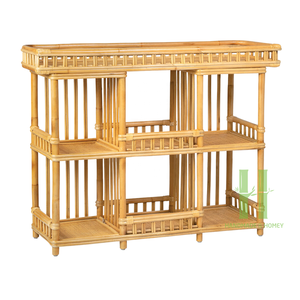 Mesa de consola de ratán negro Mesa de consola de ratán de 2 niveles para sala de estar Mesa de Bar de consola de mimbre de lujo OEM en Vietnam - Product Image 2