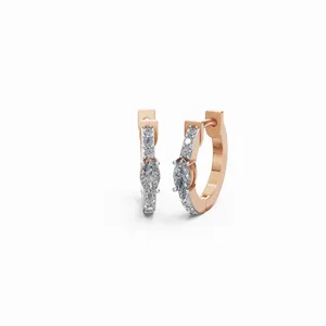 Pendientes de Aro Elegantes con Diamantes Cultivados en Laboratorio, Corte Redondo y Marquise, 16 Piedras, Oro Blanco de 18K, Modernos, para Venta al Por Mayor y Exportación a India - Product Image 2