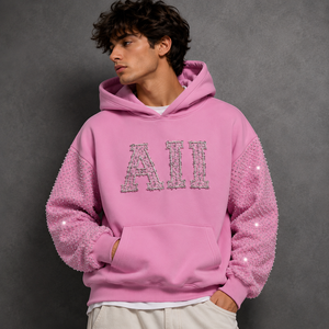 Sweat-shirts à capuche surdimensionnés de luxe pour hommes avec motifs graphiques et strass, en coton épais, style streetwear, broderie, fabricant de vêtements OEM sous marque privée - Product Image 3