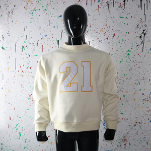 Cream Crew Neck Sweatshirt With Embroidered Number 21 Front Regular Fit Unisex Knitted <b>Pullover</b> Casual Wear URBAN PRODUCTIONS - Product Image 3
