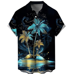 Men Summer Beach Shirt Tropical Hawaiian Print Short Sleeve Casual Button <b>Down</b> Lightweight Resort Wear - Product Image 1
