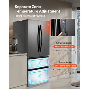 18.9 Cu. pies cúbicos Pies Refrigerador con Puertas Francesas de Profundidad Reducida, Pantalla LED y 4 Ruedas, Refrigerador de Cocina con Características Antiescarcha - Product Image 4