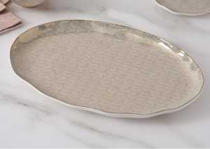 Stainless Steel Metal Decorative <b>Tray</b> With <b>Gold</b> Handles Modern Design Handcrafted <b>Serving</b> Dish For Tableware Display Server <b>Tray</b> - Product Image 4