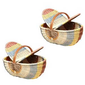 Panier de pique-nique en rotin naturel personnalisable, panier de récolte, rangement alimentaire, courses et organisateur domestique, artisanat fait main - Product Image 1