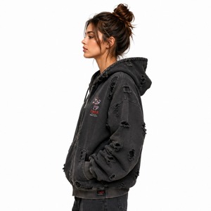 Best Brand <b>Name</b> Women Distressed <b>Hoodie</b> Offering Superior Comfort Modern Design Soft Fabric Relaxed Fit And Trendy Everyday - Product Image 3