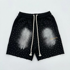 Customized Logo <b>Men</b> <b>Studded</b> Washed Sweat Shorts Relaxed Fit Drawstring Streetwear Casual Lounge Summer Fashion Bottoms - Product Image 1