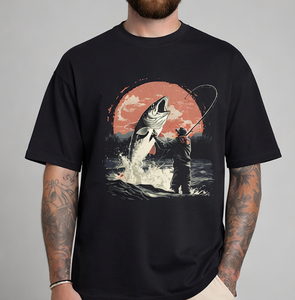 T-shirt de pêche vintage « Born to Fish Forced to Work » pour la pêche au bar à grande bouche - Product Image 1