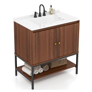 "Solid Wood <b>Vanity</b> Set with <b>LED</b> <b>Mirror</b> 31x19x41 Inches" - Product Image 2