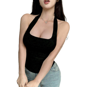 Custom Wholesale <b>Women</b> Halter Neck Tank <b>Top</b> Square Neck <b>Backless</b> Sleeveless Camisole Slim Fit Summer Casual Sexy Streetwear <b>Tops</b> - Product Image 3