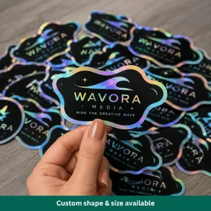 Custom <b>Holographic</b> Stickers Waterproof Rainbow <b>Vinyl</b> Logo Labels Die Cut Iridescent Hologram Stickers for Packaging Cosmetics - Product Image 2